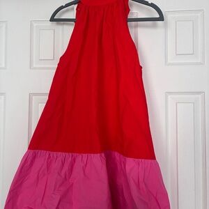 Red and pink high neck dress